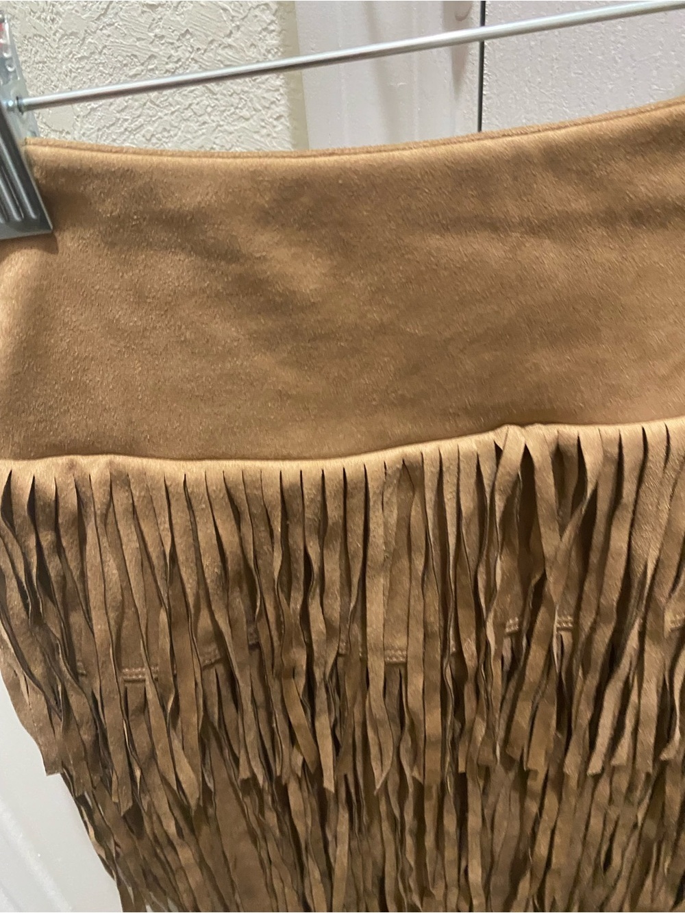HALARA Crossover High Waisted 2-in-1 Fringe Hem Bodycon Mini Skirt Taupe XS - Picture 10 of 11